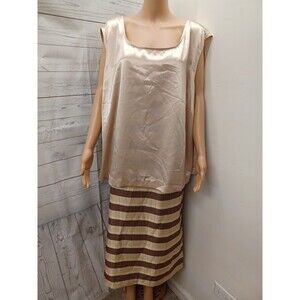 Justin Taylor Gold Beige Brown 2-Piece Skirt Tank Top Set Plus Sz 32W
